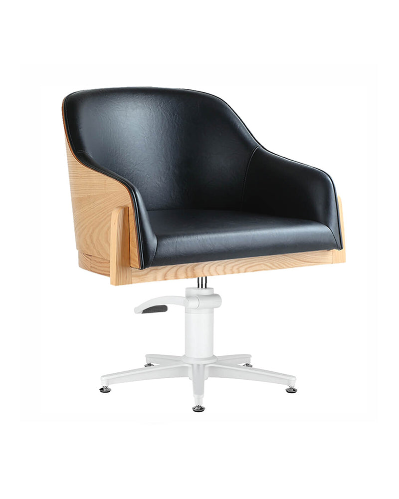 Stockholm - Black hairdressing chair - Back in ash wood - White cross base
